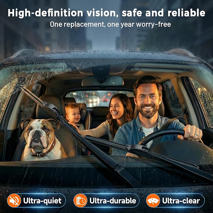 AUTOBOO PLUS 20" + 20" All-Season Windshield Wiper Blades (Pack of 2), Premium OEM-Quality, Rust-Resistant Rubber Encased Design, Streak-Free, Quiet, Smooth & Long-Lasting Performance