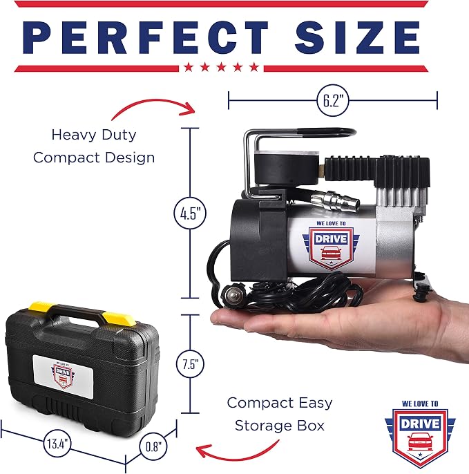 Tire Inflator Portable Air Compressor – 12V DC Air Pump for Car Tires, 150 PSI Electric Air Pump with Tyre Pressure Gauge – Corded Yellow by WE LOVE TO DRIVE