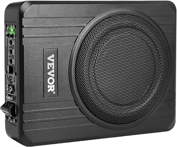 VEVOR 8" 400W Underseat Car Subwoofer, Slim Powered Car Subwoofers Under The Seat, Low Profile Audio Sub Built-in Amplifier, High/Low Level Input & Volume Controller for SUVs, Car, Truck, RV