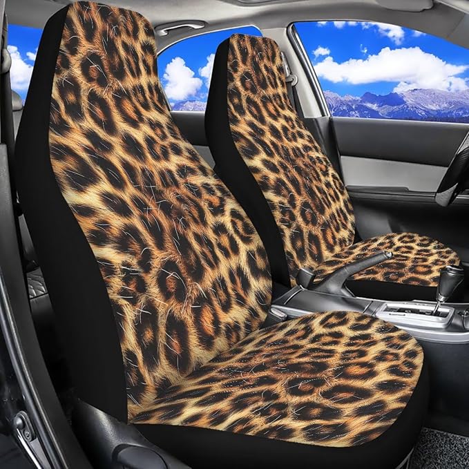 Brown Leopard Print 11 Pack Car Seat Covers Full Set Car Front Seat Cover Auto Seat Belt Cover Rear View Mirror Cover Steering Wheel Cover for Car SUV Seat Protector
