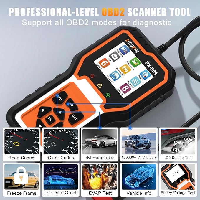 OBD2 Scanner Check Engine Light Car Code Reader Clear Error Codes ABS SRS SAS Etc Full Vehicle System Diagnostics Tool Compatible with Toyota Honda Ford