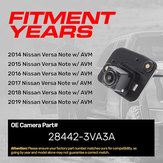 Master Tailgaters Replacement for Nissan Versa Note w/AVM (2014-2019) Backup Camera OE Part # 28442-3VA3A