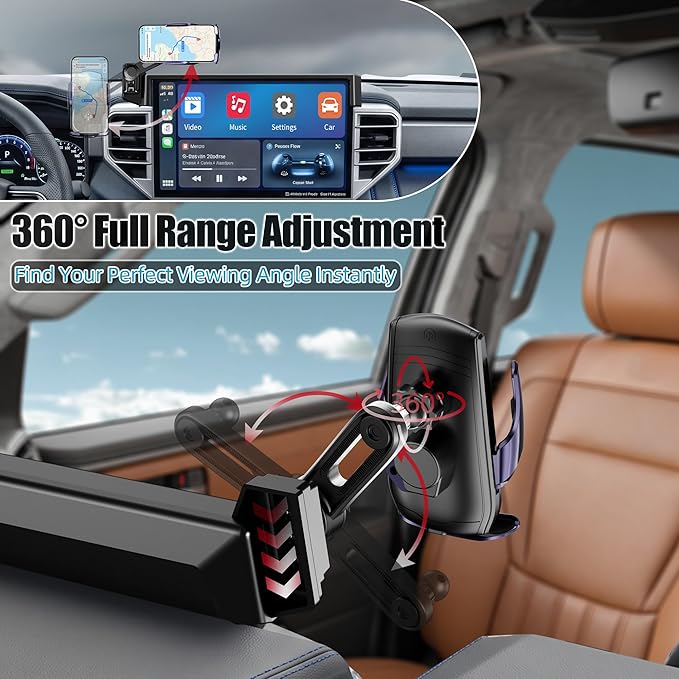 Car Phone Mount for 2022-2026 Toyota Tundra & 2023-2026 Toyota Sequoia, Smart Auto-Clamping on 14" Touchscreen, 15W Wireless Fast Charging, 360° Adjustable, Without Blocking Airflow