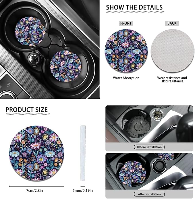 Wanyint Hippie Flower Lotus Blue Purple Car Seat Cover Full Set, Soft Car Seat Protector with Steering Wheel Cover Shift Knob Handbrake Cover Coasters Headrest Cover Universal Fit Most Cars