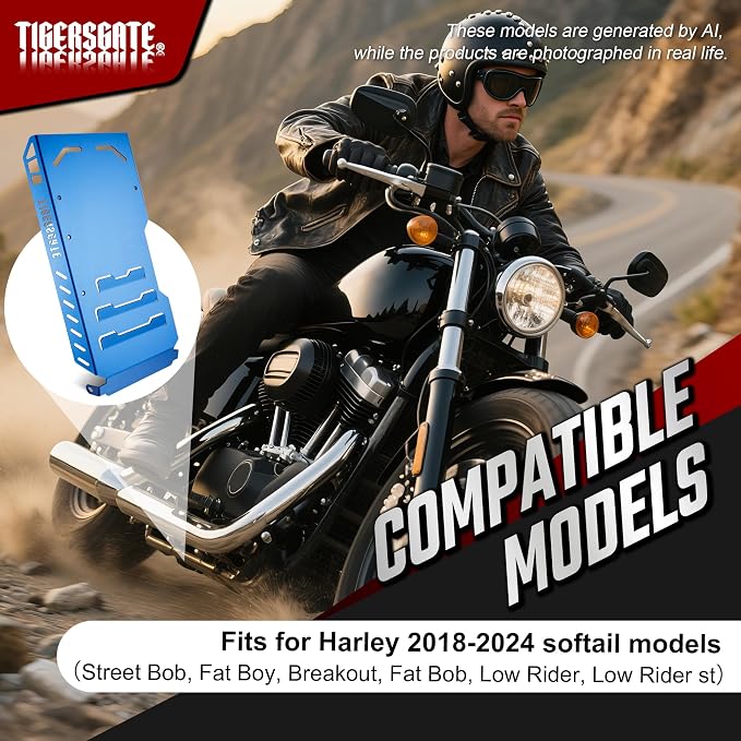 2018-2024 Softail 6061 Aluminum Engine Skid Plate for Breakout, Deluxe, Fat Bob, Fat Boy, Street Bob, Sport Glide, Heritage Classic, Low Rider, Slim Models, Blue