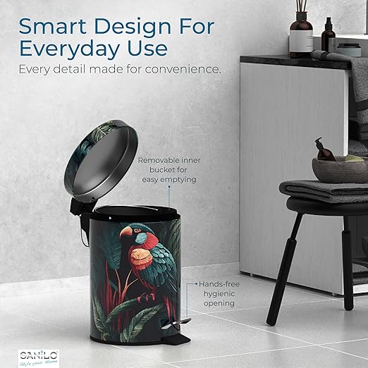 Sanilo Small Bathroom Trash Can with Lid [1.3 Gallon] - Lidded Tiny Trashcan for Garbage - Mini Metal Bin with Soft Closing Mechanism - Bath Room Accessoire Wastebin with Inner Bucket (Exotic)