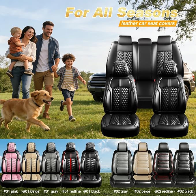 Fit ATS Car Seat Covers for Select Cadillac ATS 2013-2018 - Premium Full Coverage Leather, Airbag Compatible & Scratch-Resistant, Waterproof & All Weather Seat Protector, Full Set, Black