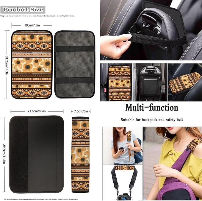Dreaweet Aztec Sunflower Seat Covers Full Set for Women with Steering Wheel Cover/Center Console Cover/Seatbelt Cover/Car Coasters/Gear Shift Handbrake Cover,Universal Car Accessories for SUV Trucks