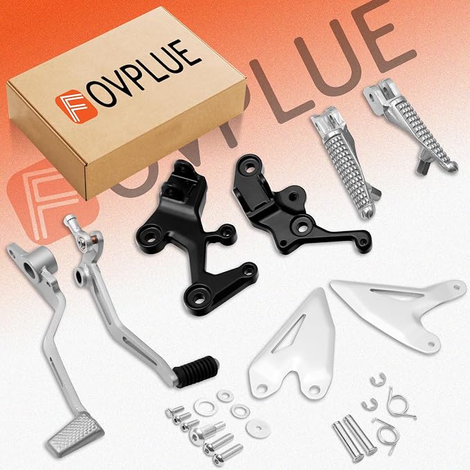 FOVPLUE Front Driver Footrests Kit,Rider Foot pegs+gear shift lever/brake pedal+footpeg brackets+gear shift rod+protection fins for Kawasaki Ninja 400 2018-2024,Z400 2019-2024,NINJA 500/Z500 2024-2025