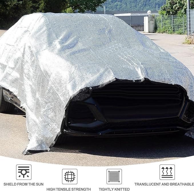 Shade Cloth-Thickened and Encrypted 80% Aluminum Shade Cloth for Greenhouse Balcony Garden,Outdoor Pergola,Lawn,Cars.Easy Hanging with Edges and Holes,Silver Heat Reflective Tarp