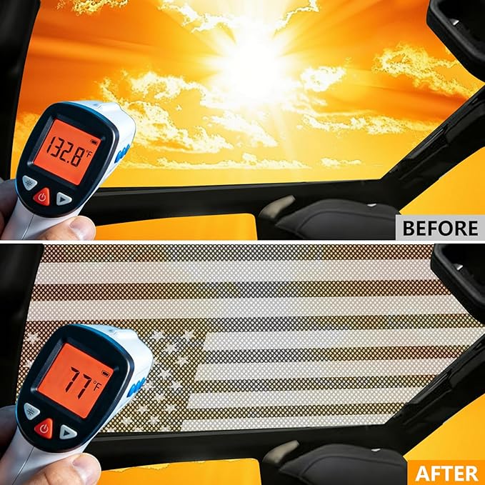 Sunshade for Ford Bronco, Mesh Sun Shade Bikini Top Cover for 2021 2022 2023 2024 2025 2026 4 Door Ford Bronco Exterior Accessories- Blocks UV, Wind, Noise (US Flag)
