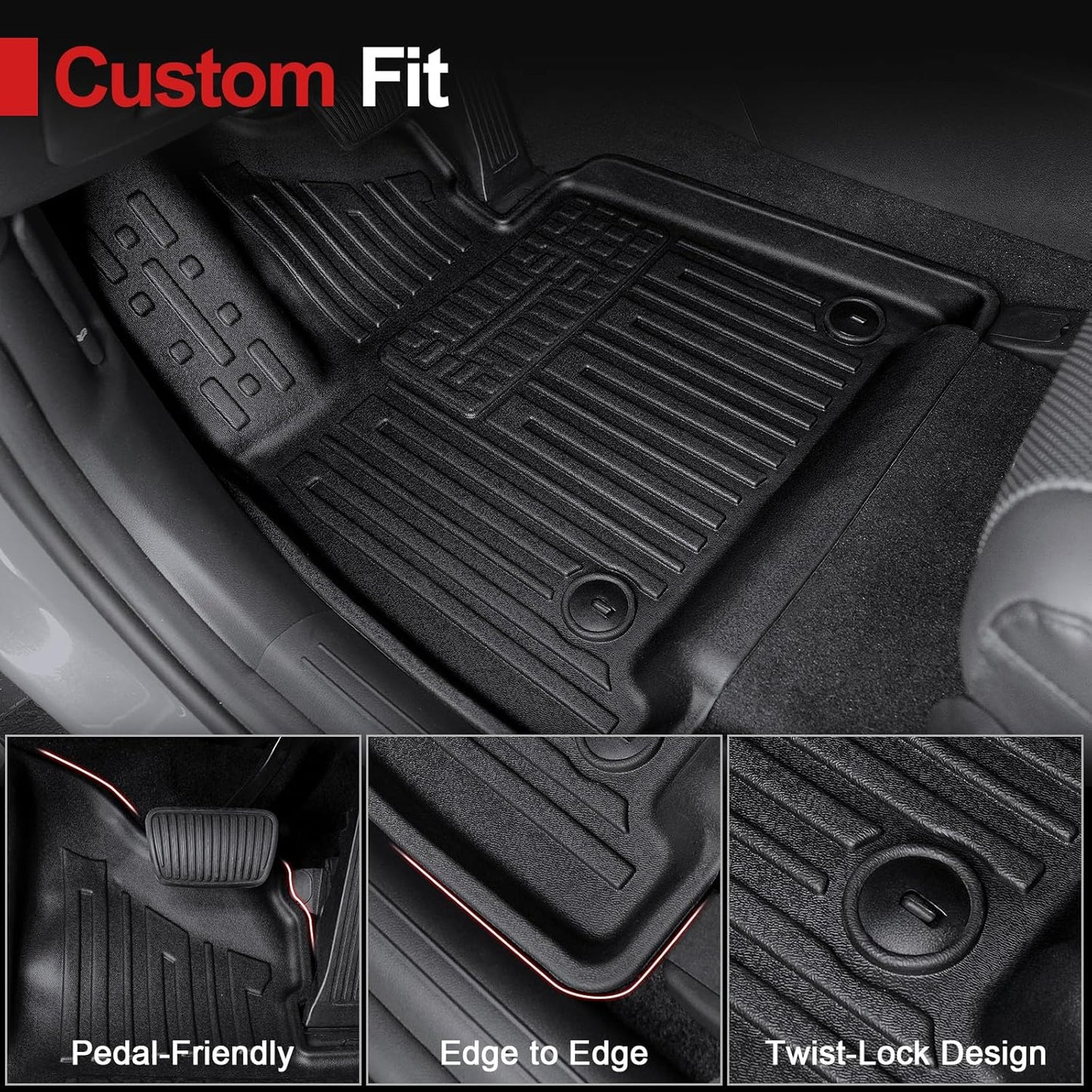 Floor Mats for 2025 Hyundai Santa Fe, All Weather TPE Cargo Mat with Backrest Mat Interior Car Mats Protection for Hyundai Santa Fe Calligraphy Accessories (Fit Hybrid and Fuel) 2024 2025