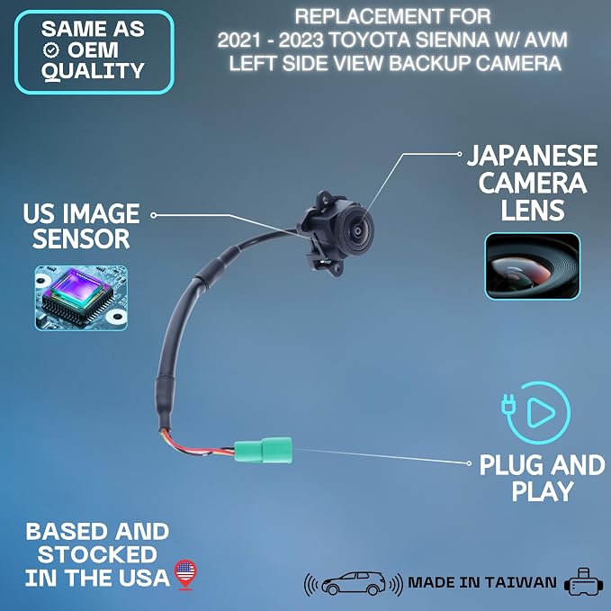 Left Side View Camera Replaces for 2021-2023 Toyota Sienna w/AVM OE Part # 8679008090 86790-08090