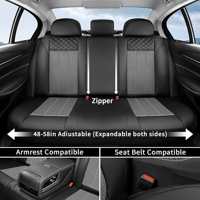 FLORICH Car Seat Covers Full Set Leather & Mesh Seat Cover 5 Seats Front and Back Car Interior Covers Automotive Seat Comfort Protection Accessories Universal Fit for Most Car SUV Truck, Gray&Black
