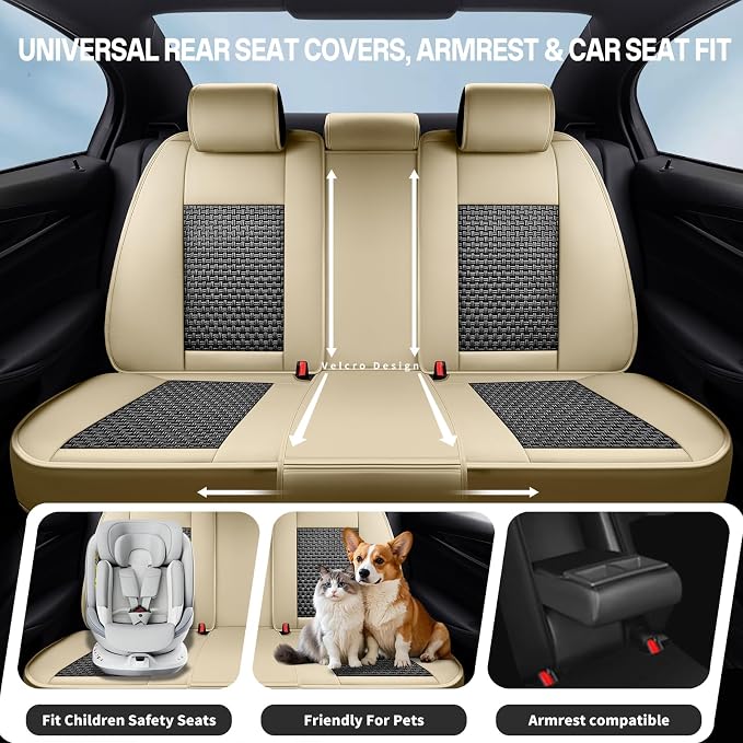 Fit Frontier Ice Silk Cooling Car Seat Covers for Nissan Frontier 2012-2025 2026, Breathable Seat Protector, Anti-Slip & Scratch-Resistant，Sweatproof Auto Cushion Covers（5 Seats, Beige）