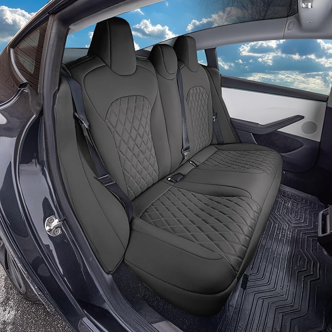 FH Group Custom Fit Seat Covers Compatible with Tesla Model 3 2024–2026 Rear Set Seat Covers for Tesla Sedan (Rear Seats Only) Ultraflex Neoprene Car Seat Covers, Black
