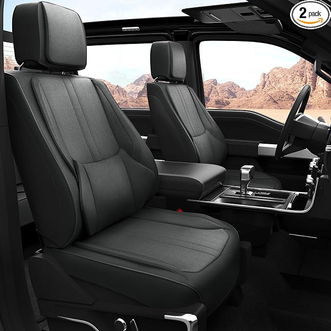 W&PMAX Front Seat Covers for Ford F-150 (2015–2024), Custom-Fit Waterproof Leather Seat Covers, Heated & Cooling Compatible, Anti-Slip OEM Fit – 2 PCS Front, Black
