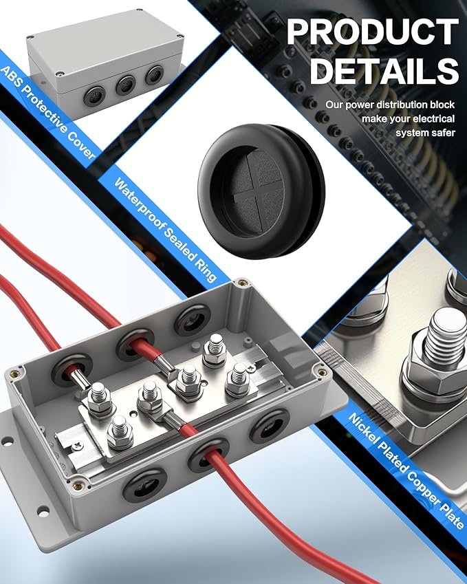 500A 12V Bus Bar Heavy Duty Power Distribution Block with 6 x 5/16"(M8) Terminal Studs Waterproof Marine Bus Bar for Car Boat RV Solar System