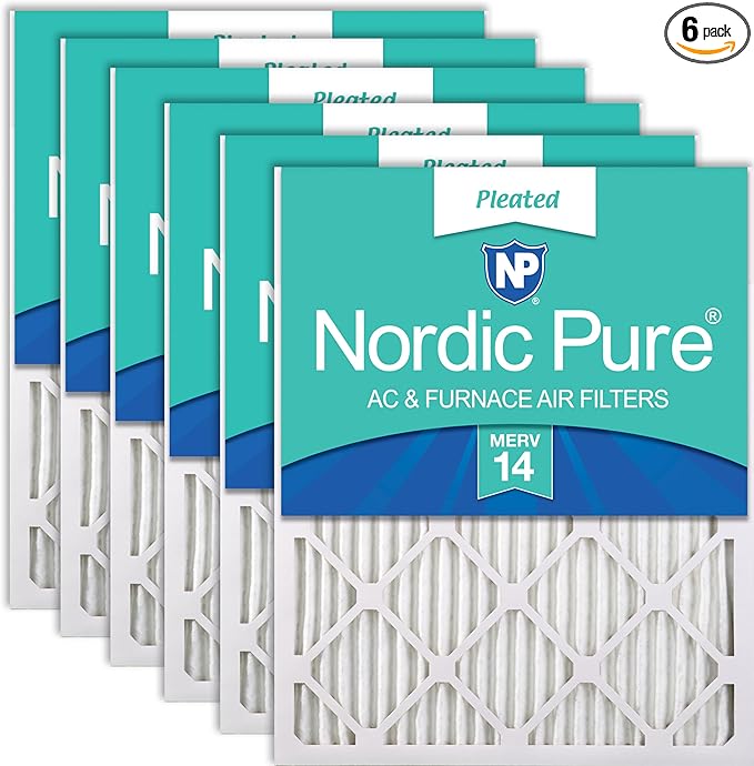 Nordic Pure 25x25x1 (Actual Size: 24 1/2 x 24 1/2 x 3/4) Pleated MERV 14 Air Filters 6 Pack