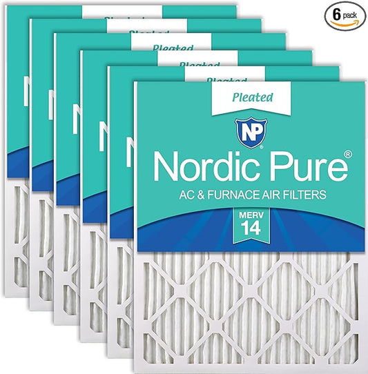Nordic Pure 10x20x1 (Actual Size: 9 1/2 x 19 1/2 x 3/4) Pleated MERV 14 Air Filters 6 Pack