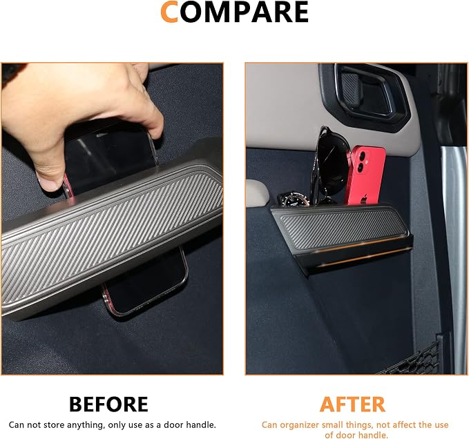 Rear Door Handle Storage Tray Organizer Box for 2021 2022 2023 2024 2025 New Ford Bronco 4 Door Interior Accessories Inner Side Door Handle Armrest Grab Insert Pockets Black 2 Pack