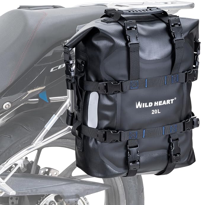 WILD HEART Motorcycle side bag stainless steel suspension waterproof bag Saddlebags 20L/25L waterproof Pianner Bag wear-resistant general-purpose Bike accessories (Black TPU, 20L One Pack)