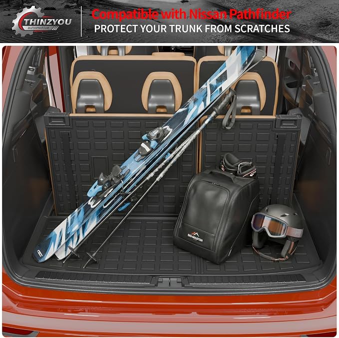 Cargo Mat Compatible with 2022-2025 2026 Nissan Pathfinder Trunk Mat Cargo Liner TPE All Weather Trunk Liner 2024 Pathfinder Accessories (Trunk Mat with Backrest Mat)