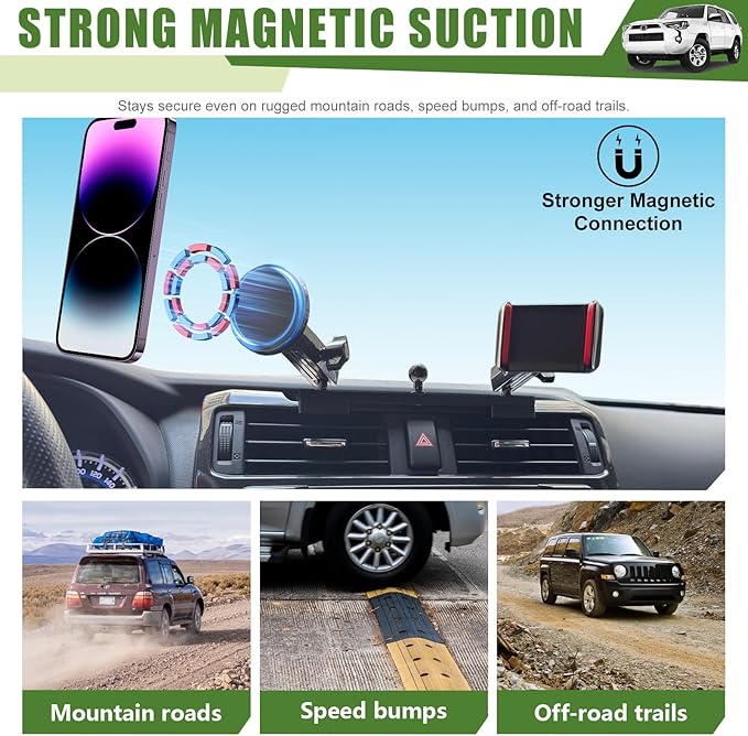 Metal Magnetic Phone Mount Holder for 2010-2024 Toyota 4Runner Strong Magnet Dash Cell Phone Cradles Adjustable Phone Stand Accessories for MagSafe All Smartphone(Upgraded Version)