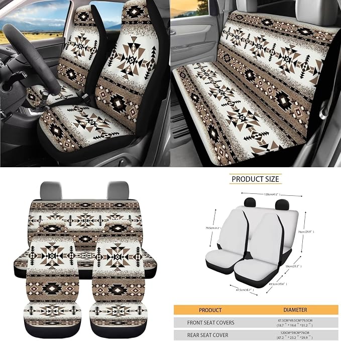 XYZCANDO Tribal Prints Automobile Accessories Sets 15 PCS Car Seat Cover Set Steering Wheel Cover Cover Garbage Bag Storage Box Seat Belt Pads Rear View Mirror Cover Coasters Keychain Fit Most Cars