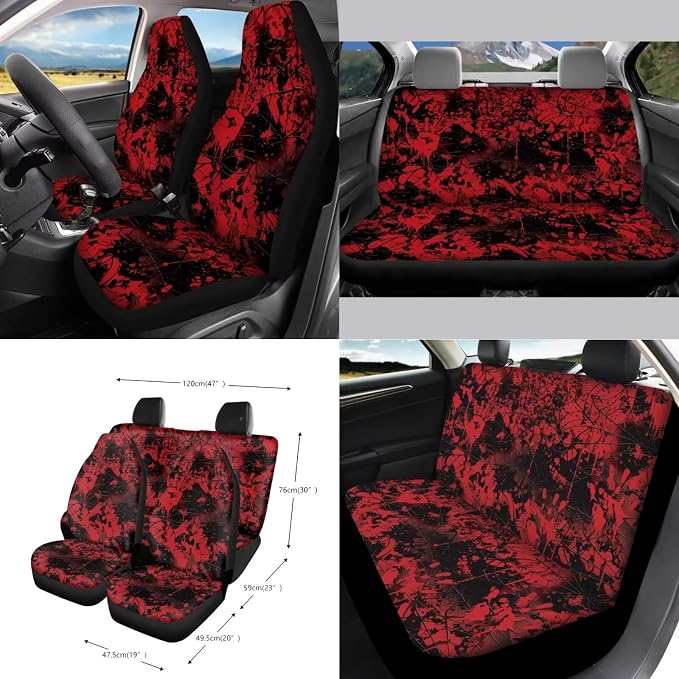 Wanyint Bloody Print Cobweb Car Seat Cover Split Covers for Women Men, Car Steering Wheel Cover Seat Belt Pads Trash Bin Mount Phone Holder Rearview Mirror Cover Cup Holder Wrist Key Chain, 15 PCS Set
