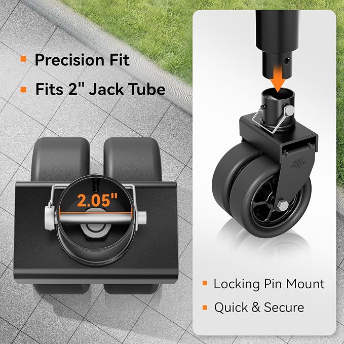 2,500lbs Dual 6" Trailer Jack Swivel Caster with Upgraded Spoked Wheels and Reinforced Bracket, Black