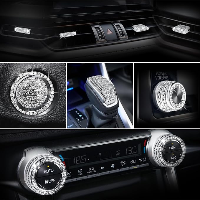 10PCS Crystal Knob Cover Trim Set - Zinc Alloy Rhinestone Interior Upgrade Bling Accessories, Stylish Control Knob Caps Compatible with 2023-2025 Toyota RAV4