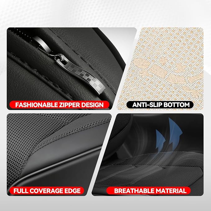 Auto Dynasty Car Seat Covers Full Set, Anti-Slip Automotive Interior Covers with Storage Pocket, Breathable Car Seat Protectors, Airbag Compatible, Universal Fit Most Vehicles, Black (Sport Series)