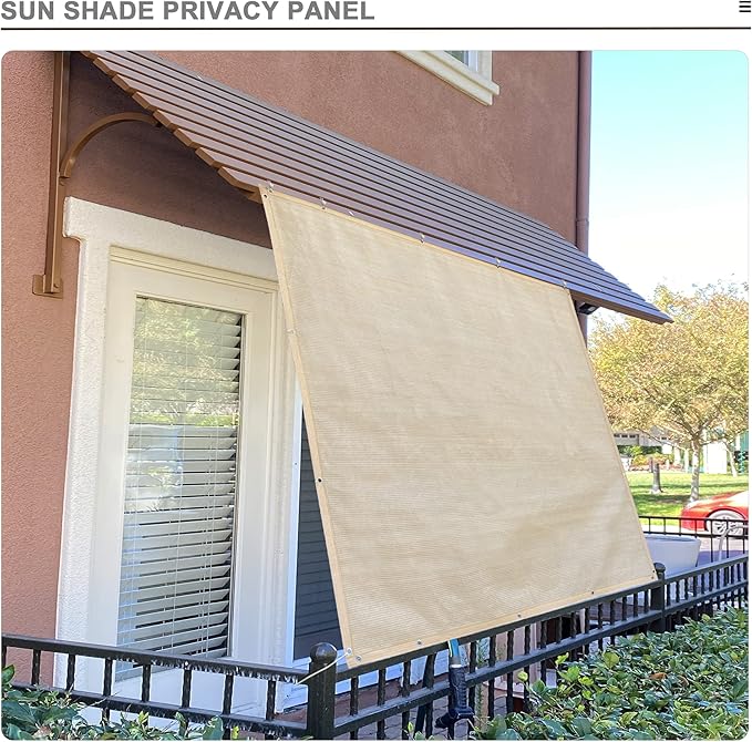 Sun Shade Privacy Panel with Grommets on 4 Sides for Patio, Awning, Window Cover, Pergola or Gazebo (Banha Beige, 8' x 10')