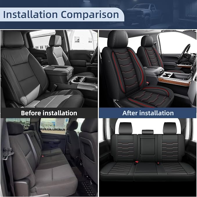 Seat Covers Fit for Chevy Silverado 2007-2026 Custom Fit for Chevrolet Silverado GMC Sierra 1500 2500HD 3500HD Crew Double Extended Cab Full Set Truck Pickup Car Seat Covers (5 Seats, Redline)