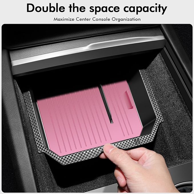 XINTUO Center Console Organizer Tray for Tesla Model 3 (2025-2024) Highland Accessories and Tesla Model Y Juniper Accessories 2025, Double Layer Space and Slide Smoothly (Pink)