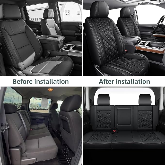 AOMSAZTO Seat Covers Fit for Chevy Chevrolet Silverado GMC Sierra 1500 2500HD 3500HD 2007-2018 Crew Double Extended Cab Full Set Truck Pickup Car Seat Covers (5 Seats, Black)