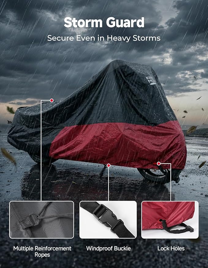 KEMIMOTO Heavy Duty 420D Motorcycle Cover Compatible with Cruiser Models Softail Dyna Iron 883 Fat Boy 114 Forty-Eight Low Rider Cover Standard Heritage Classic Waterproof Outdoor Snow Rain Protection