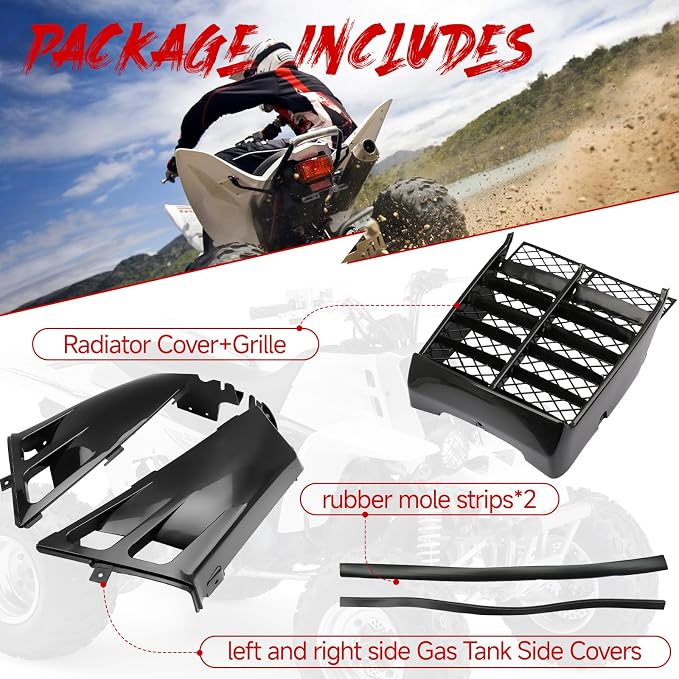 Black Plastic Gas Tank Side Covers with Grill, Compatible with Yamaha Banshee 350 1987-2006, 2-PC Set, OE 2GU-21711-90-00, 2GU-21721-90-00, 2GU-2171L-00-00