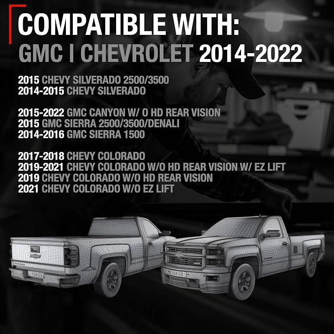 T1A Rear View Backup Camera - Compatible with 2014-2015 Chevrolet Silverado; 07-21 Colorado; 14-15 GMC Sierra, 15-22 Canyon - Reverse Park Assist Camera Replacement - OEM 23306741, 590-082