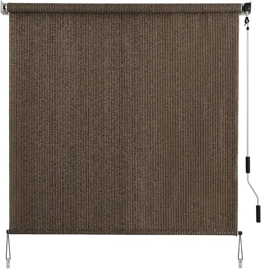 SMONTER Outdoor Sunshade Roller Shade 6'W x 6'H (72" Wx72 H), Exterior Cordless Roll Up Shades Blinds, UV Protection Shade Cloth with Crank Operation for Outside Windows Patio Porch Gazebo, Mocha