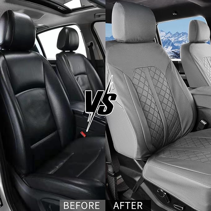 Truckiipa Wrangler Seat Covers Leather Full Coverage Automotive Seat Cover Protector Cushion Custom Fit for 2007-2017 Jeep Wrangler JK 2-Door/4-Door Sahara Sport Rubicon Willys, Front Pair, Grey