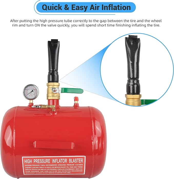 7.5 Gallon Air Tire Bead Seater 110 PSI Blaster Tool Seating Tire Inflator with Gauge by GESEXI - Car Truck ATV Tire Inflator Tank,Red