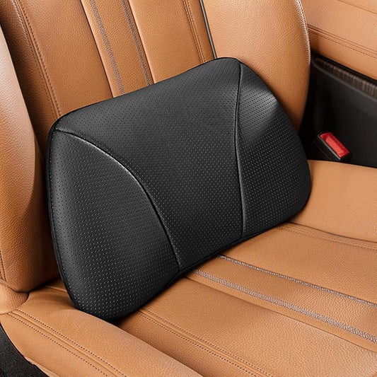 Genuine Leather Lumbar Support Pillow,Back Pain Relief Cushion,fits Tightly Around Waist,Real Cowhide,Memory Foam,fit Car Drive,Office Chair,Rest seat,Improve Posture,Portable,15.5''Lx 8.7''H