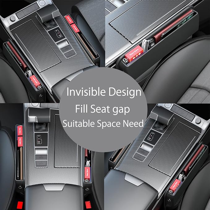 Car Seat Gap Filler Organizer,2 Packs Premium PU Leather Storage Box No Slip Pad Compatible with Phone Key Wallet Phone Sunglasses Pockets Seat Catcher Holders Console Side Organizers