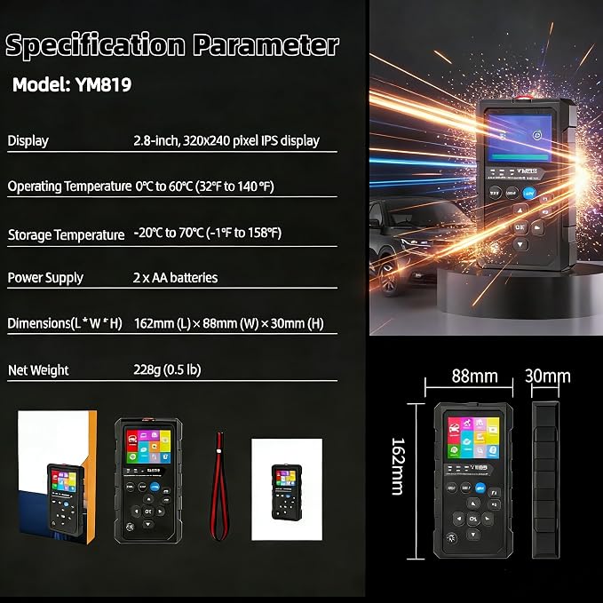 2-in-1 Handheld OBD2 Scanner, Bluetooth Car Diagnostic Tool with Built-in Screen, Auto Code Reader with Free App, Check Engine Light Reset, Live Data & I/M Readiness for 1996+ 12V Gasoline Vehicles