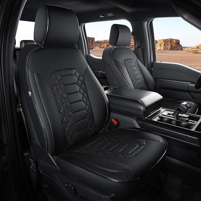 Seat Covers for Ford F150 2015-2026 SuperCrew & Ford F250 F350 F450 Super Duty 2017-2026 Crew Cab, Faux Leather Waterproof Pickup Truck Seat Covers (5 Seats) Interior Accessories
