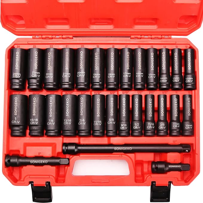 29 pieces 1/2" Drive Impact Sockets Set，18 pieces Impact Drive Extension Bar Set