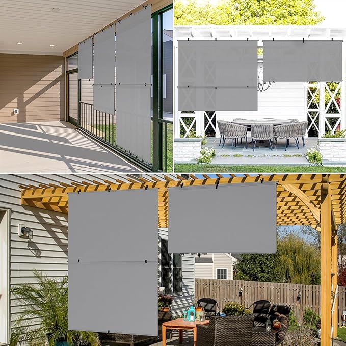 Coarbor Outdoor Roller Shades 7'W x 8'H Porch Sun Shades Outdoor Roll Up Blinds for Patio Porch Gazebo Balcony Backyard, Light Grey