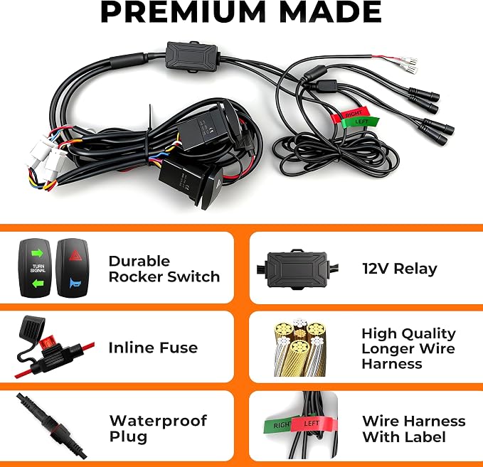 YUDE ATV SXS UTV Turn Signal Kit with 110dB Horn,Pre-Wired Blinker Kit with Rocker Switch,Plug and Play,Universal Street Legal Kit for Polaris Can-Am Kawasaki CFMOTO Yamaha 12V Golf Cart